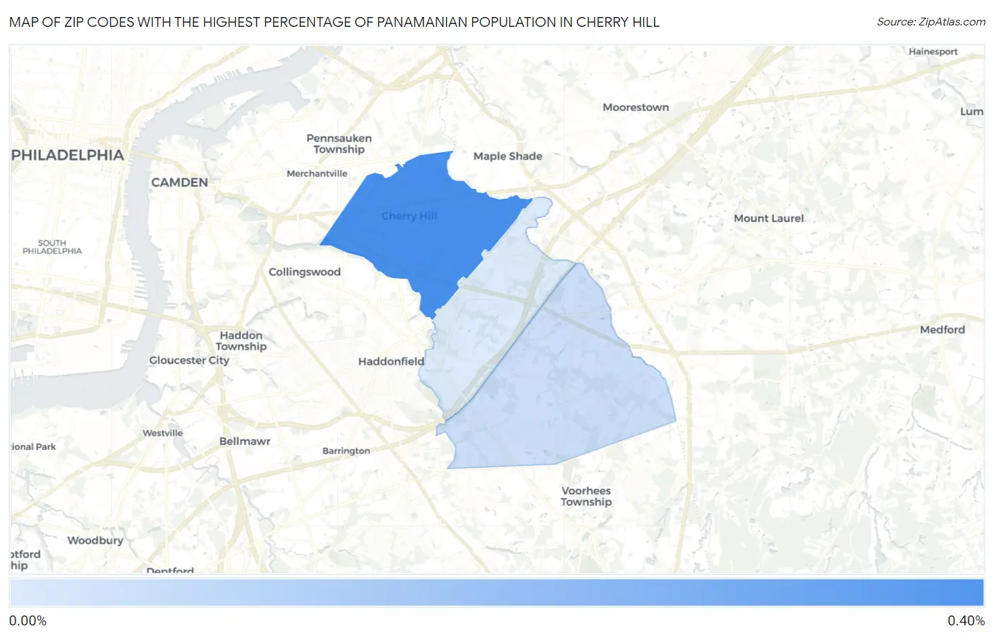 Zip Codes with the Highest Percentage of Panamanian Population in Cherry Hill Map