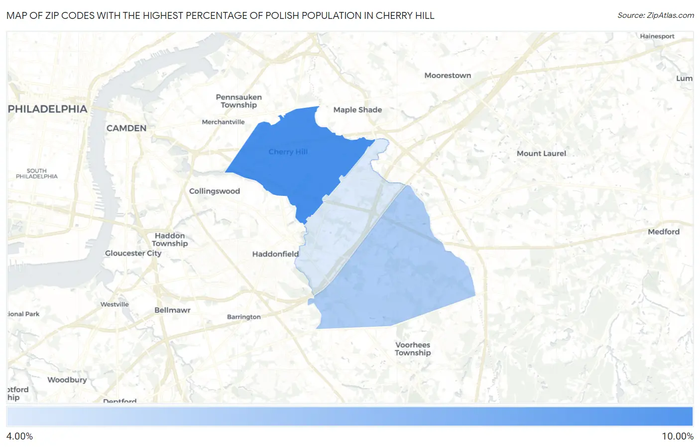 Zip Codes with the Highest Percentage of Polish Population in Cherry Hill Map