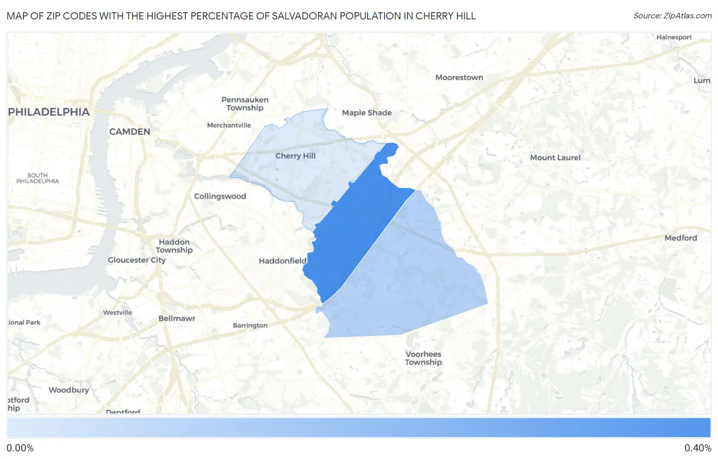Zip Codes with the Highest Percentage of Salvadoran Population in Cherry Hill Map