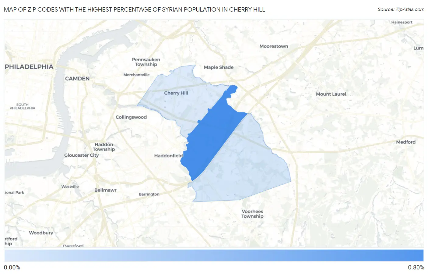 Zip Codes with the Highest Percentage of Syrian Population in Cherry Hill Map