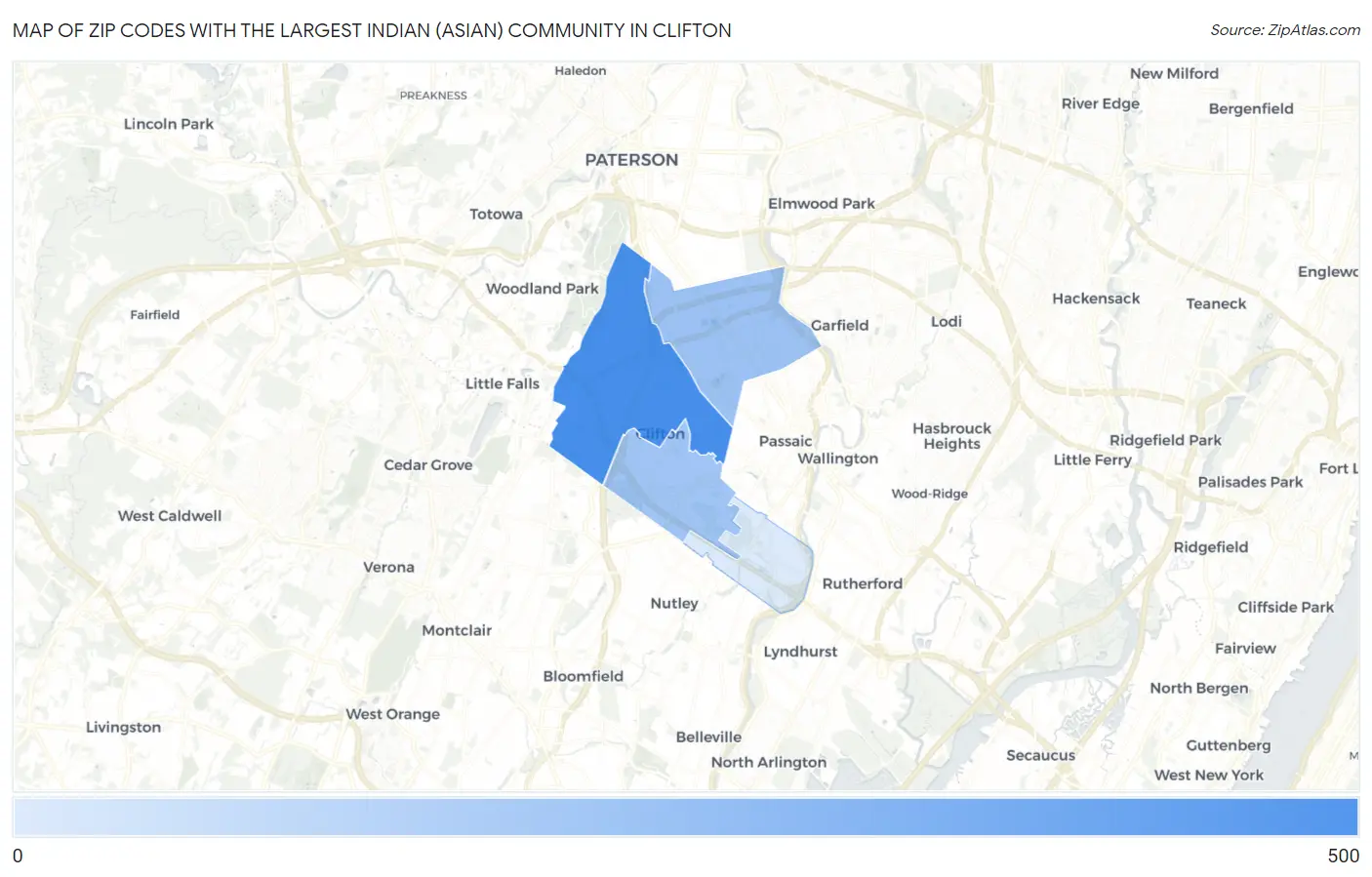 Zip Codes with the Largest Indian (Asian) Community in Clifton Map