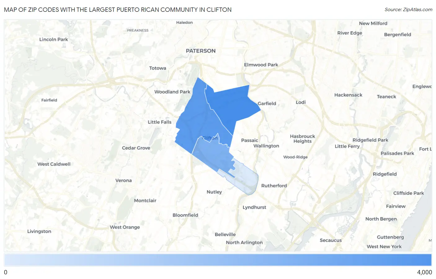 Zip Codes with the Largest Puerto Rican Community in Clifton Map