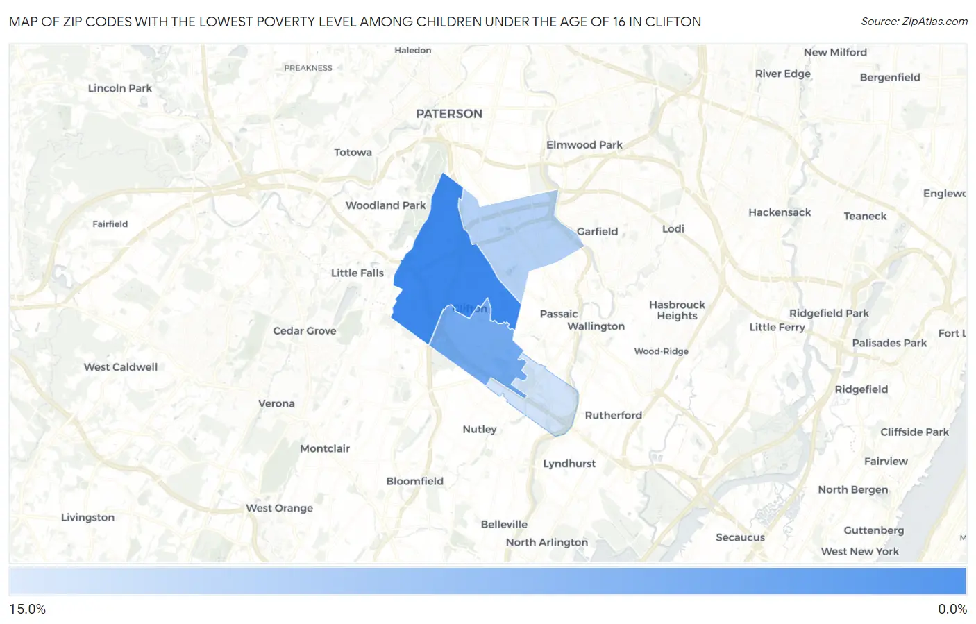 Zip Codes with the Lowest Poverty Level Among Children Under the Age of 16 in Clifton Map