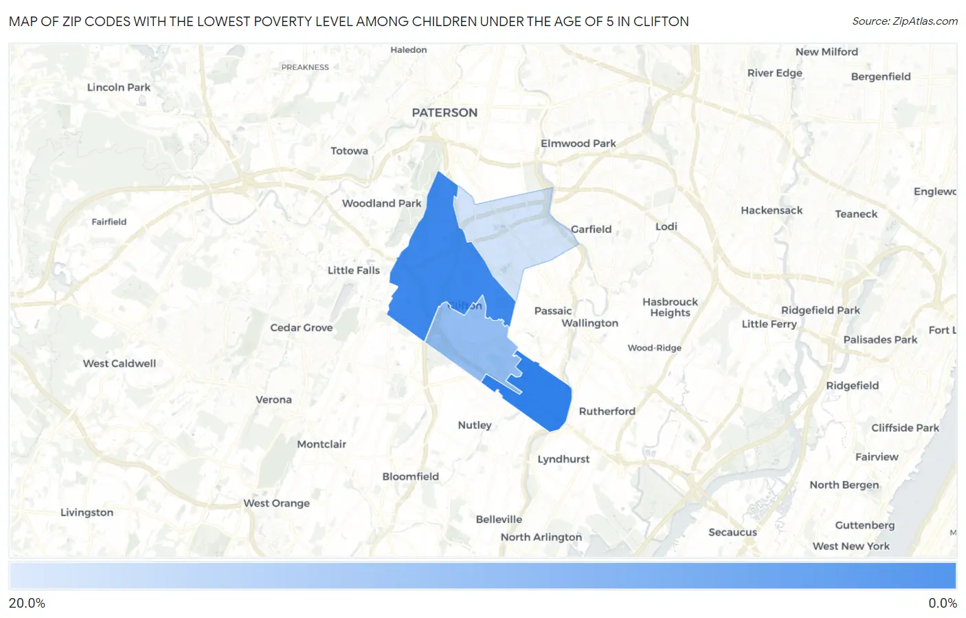 Zip Codes with the Lowest Poverty Level Among Children Under the Age of 5 in Clifton Map