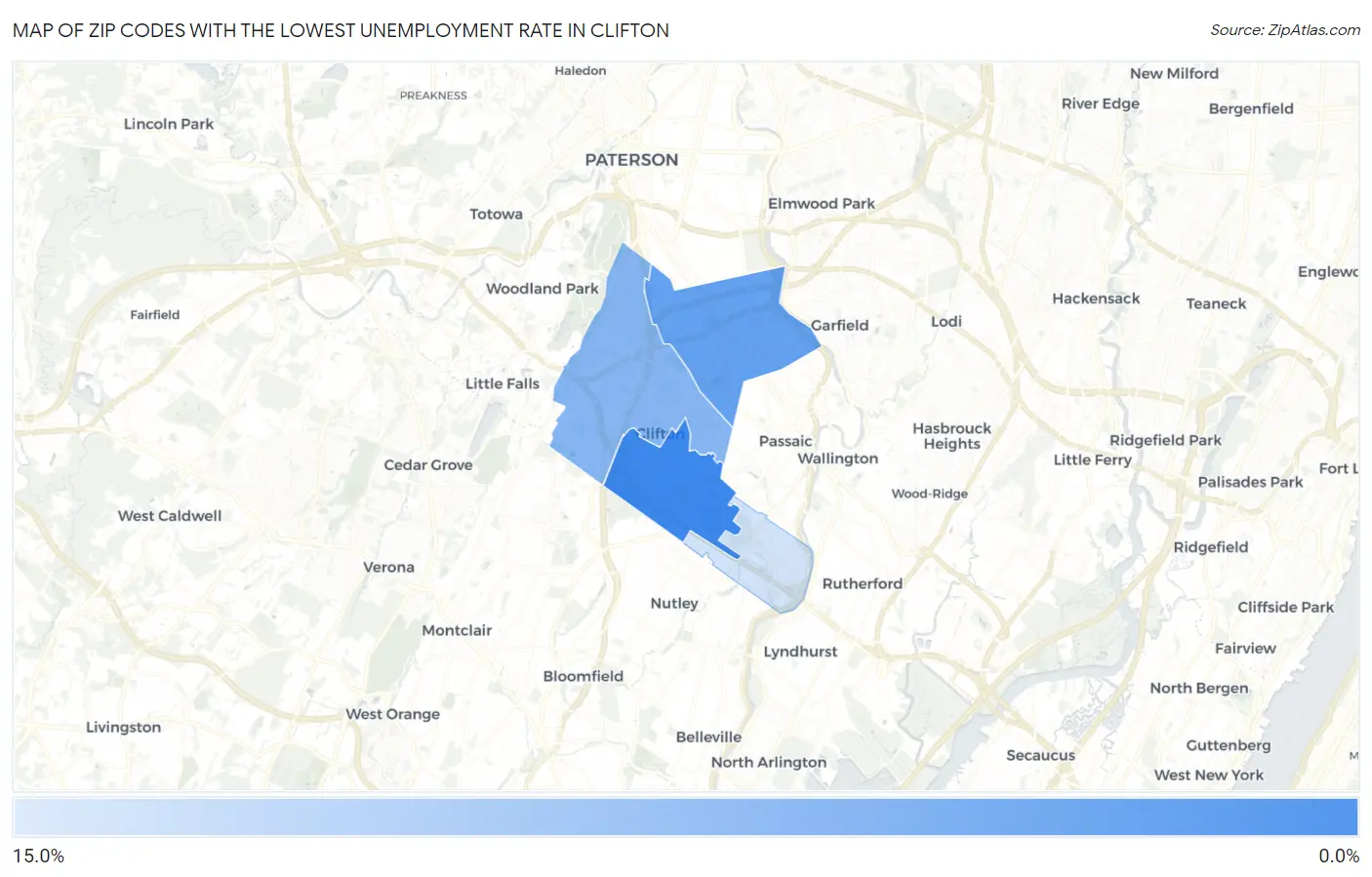 Zip Codes with the Lowest Unemployment Rate in Clifton Map