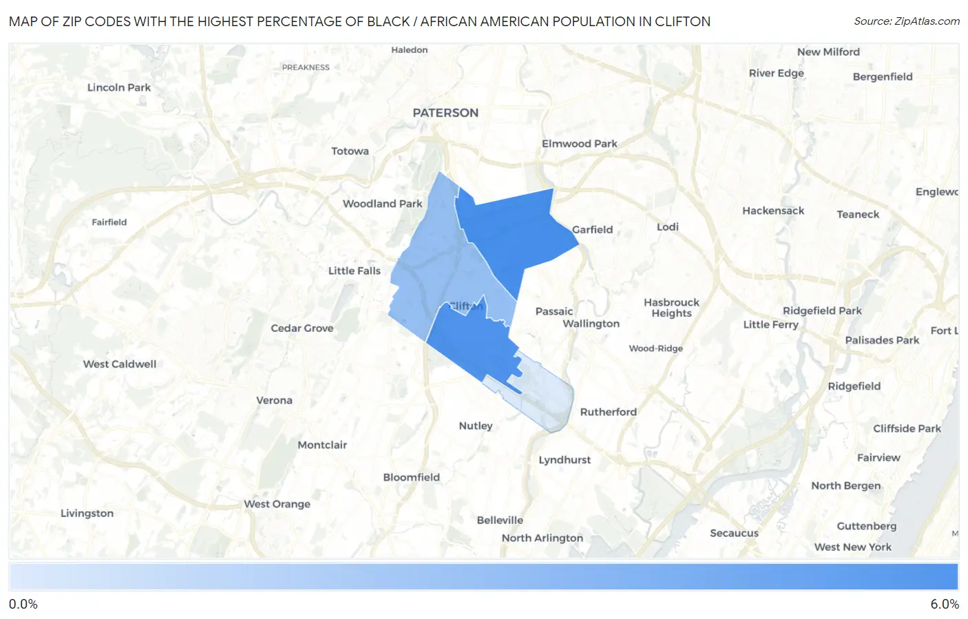 Zip Codes with the Highest Percentage of Black / African American Population in Clifton Map