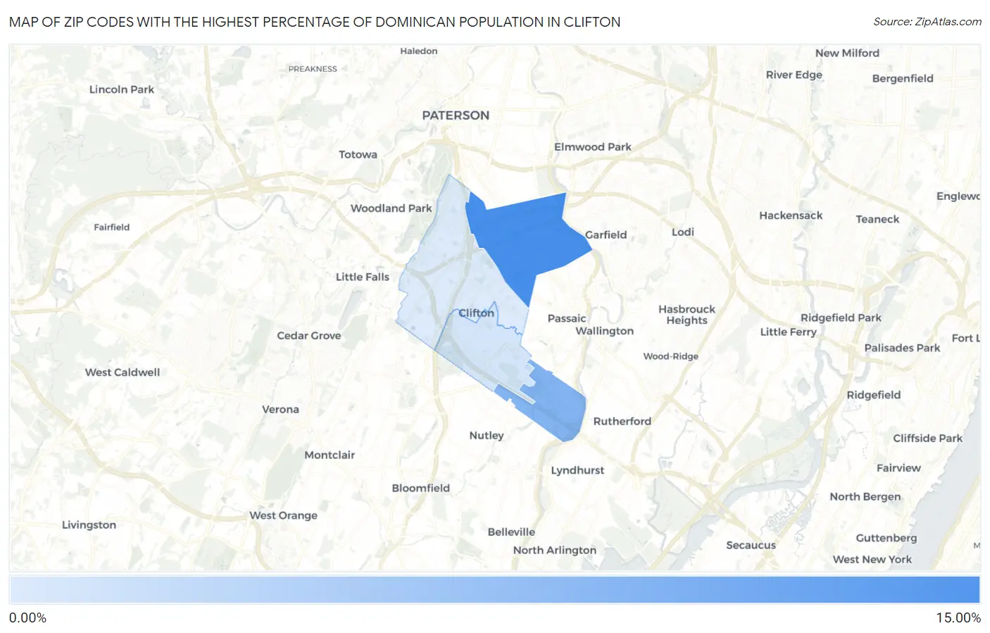 Zip Codes with the Highest Percentage of Dominican Population in Clifton Map