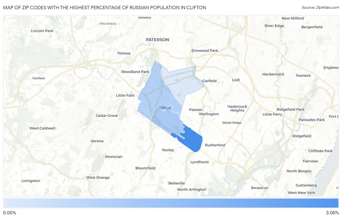 Zip Codes with the Highest Percentage of Russian Population in Clifton Map