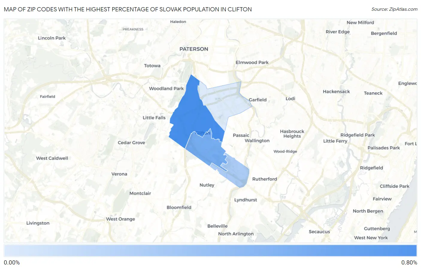 Zip Codes with the Highest Percentage of Slovak Population in Clifton Map