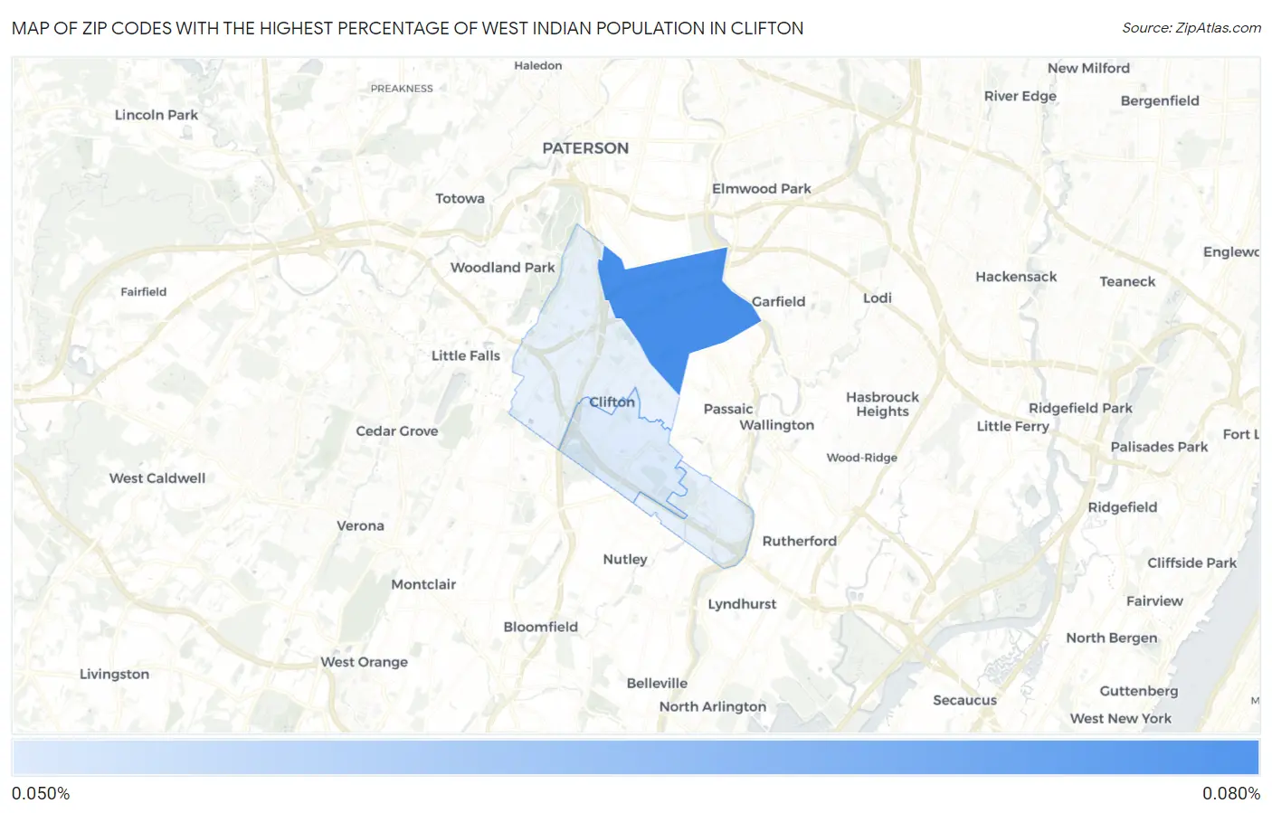 Zip Codes with the Highest Percentage of West Indian Population in Clifton Map