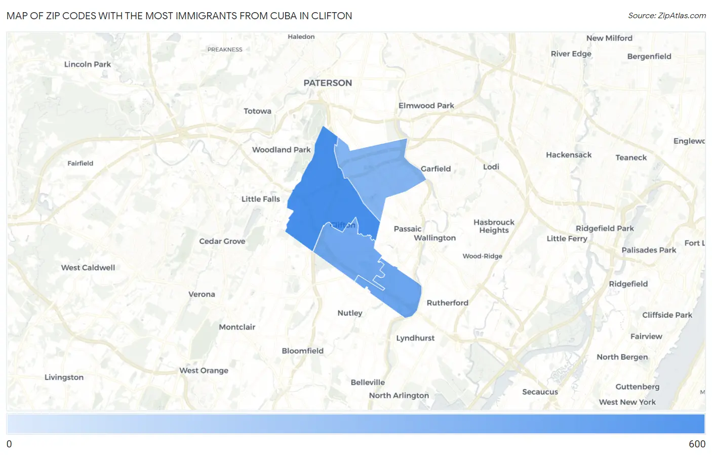 Zip Codes with the Most Immigrants from Cuba in Clifton Map
