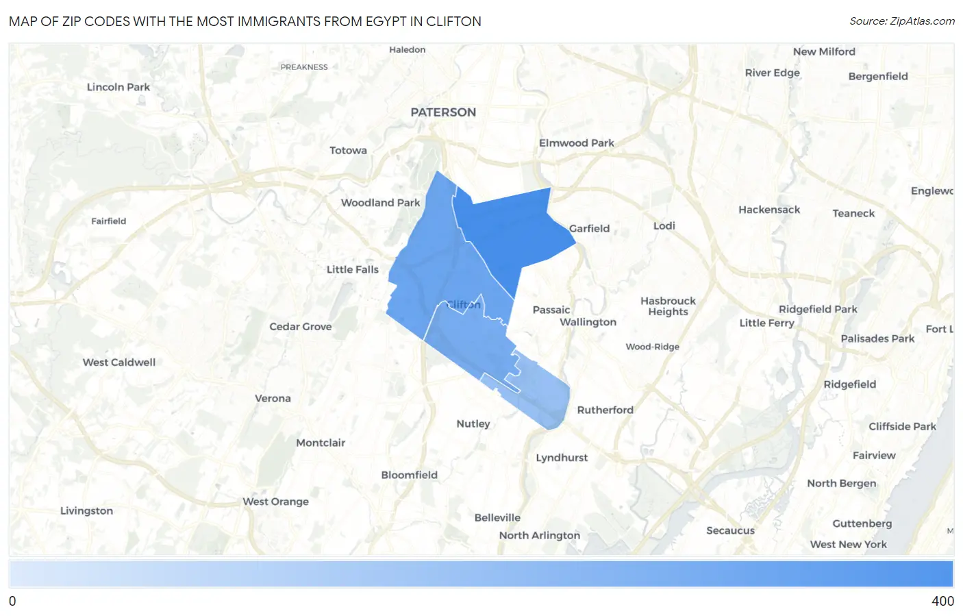 Zip Codes with the Most Immigrants from Egypt in Clifton Map