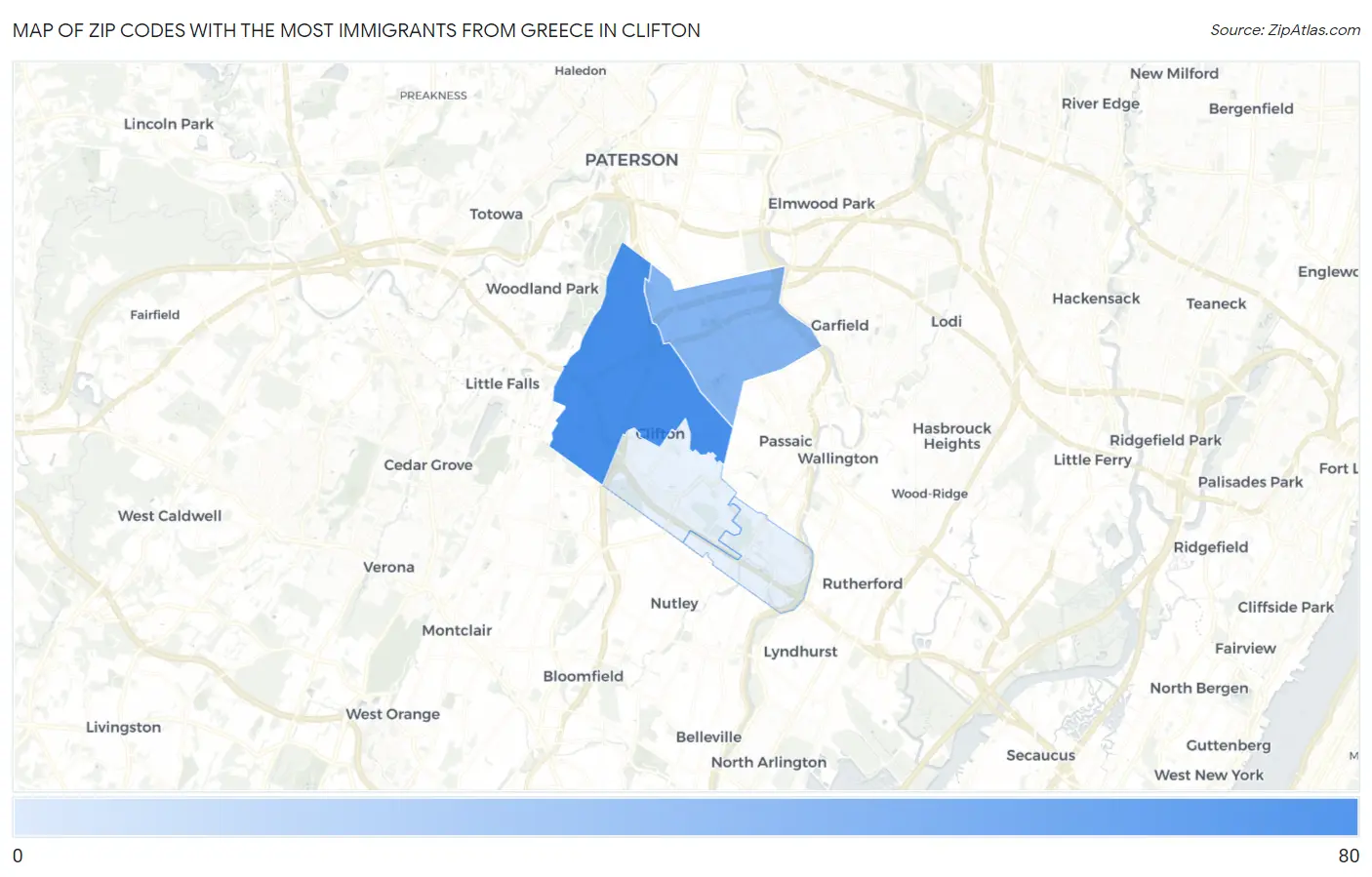 Zip Codes with the Most Immigrants from Greece in Clifton Map