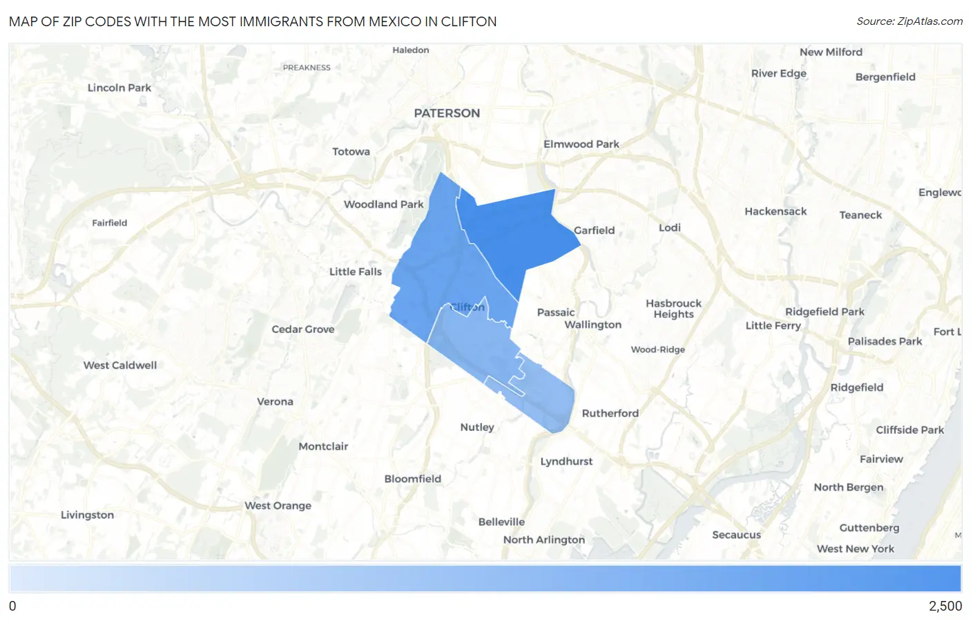 Zip Codes with the Most Immigrants from Mexico in Clifton Map