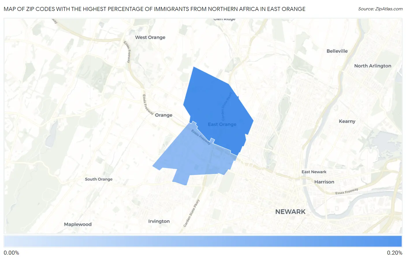 Zip Codes with the Highest Percentage of Immigrants from Northern Africa in East Orange Map