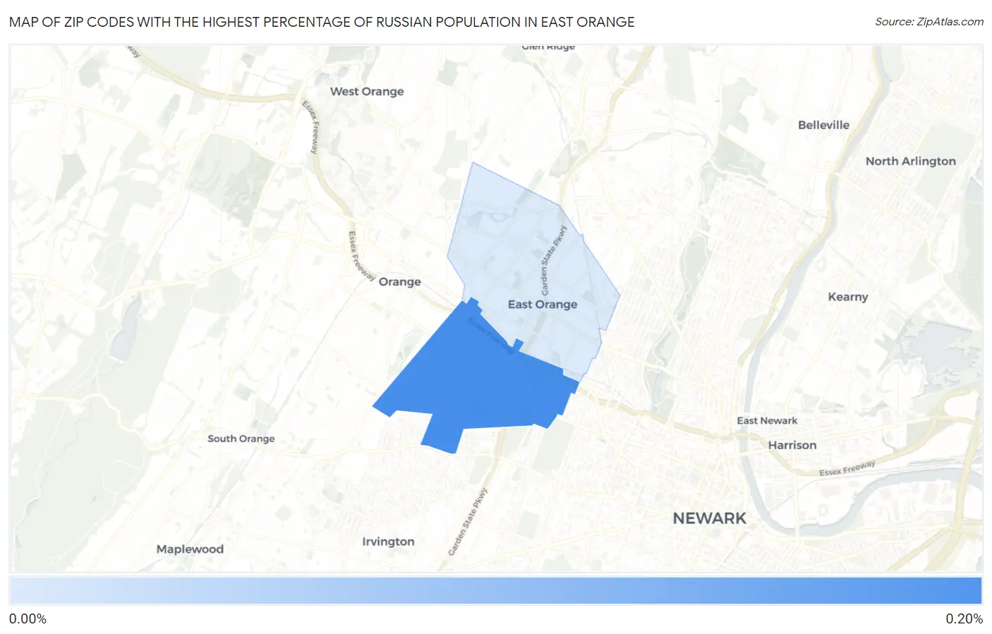 Zip Codes with the Highest Percentage of Russian Population in East Orange Map