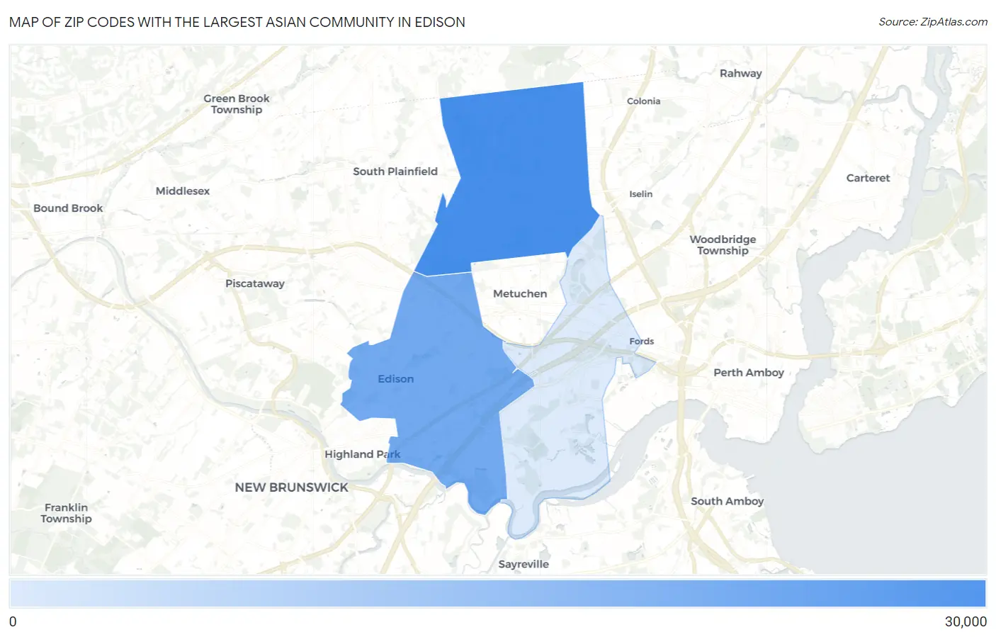 Zip Codes with the Largest Asian Community in Edison Map