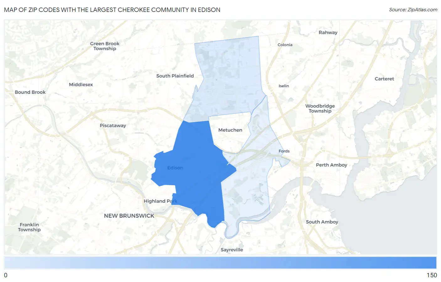 Zip Codes with the Largest Cherokee Community in Edison Map