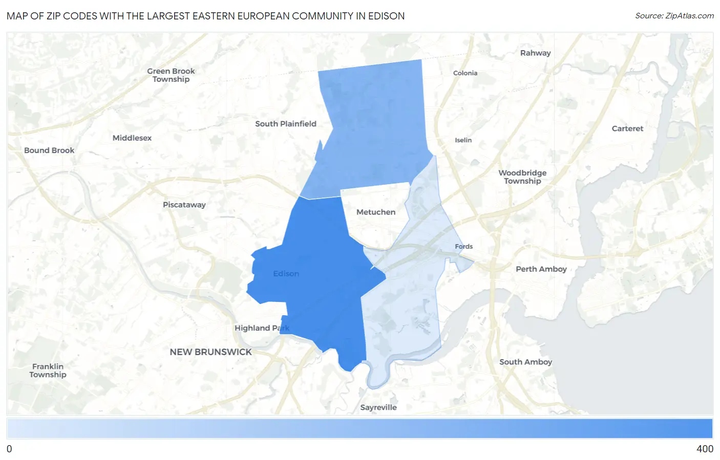 Zip Codes with the Largest Eastern European Community in Edison Map