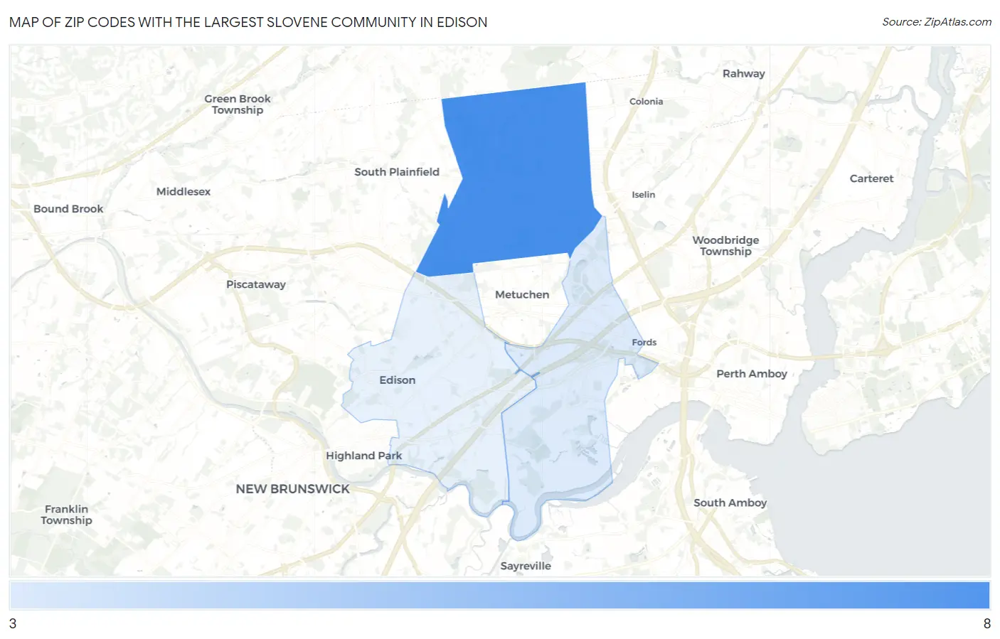 Zip Codes with the Largest Slovene Community in Edison Map