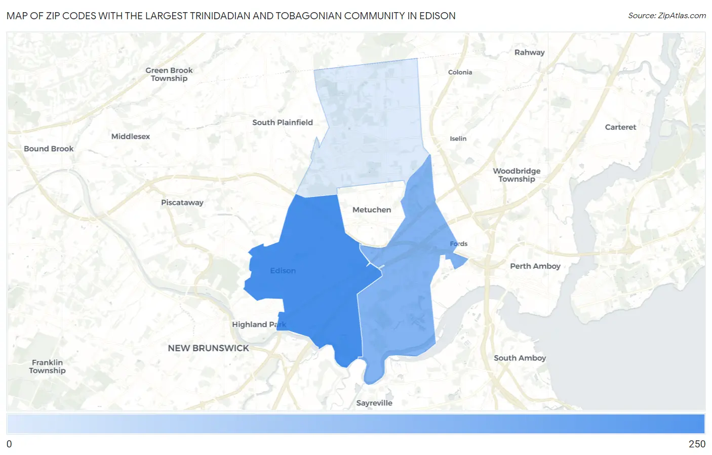 Zip Codes with the Largest Trinidadian and Tobagonian Community in Edison Map