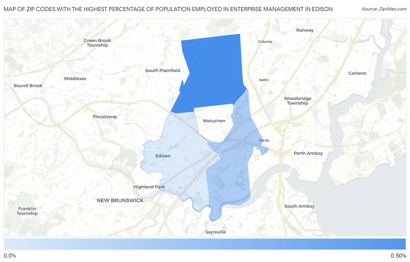 Zip Codes with the Highest Percentage of Population Employed in Enterprise Management in Edison Map