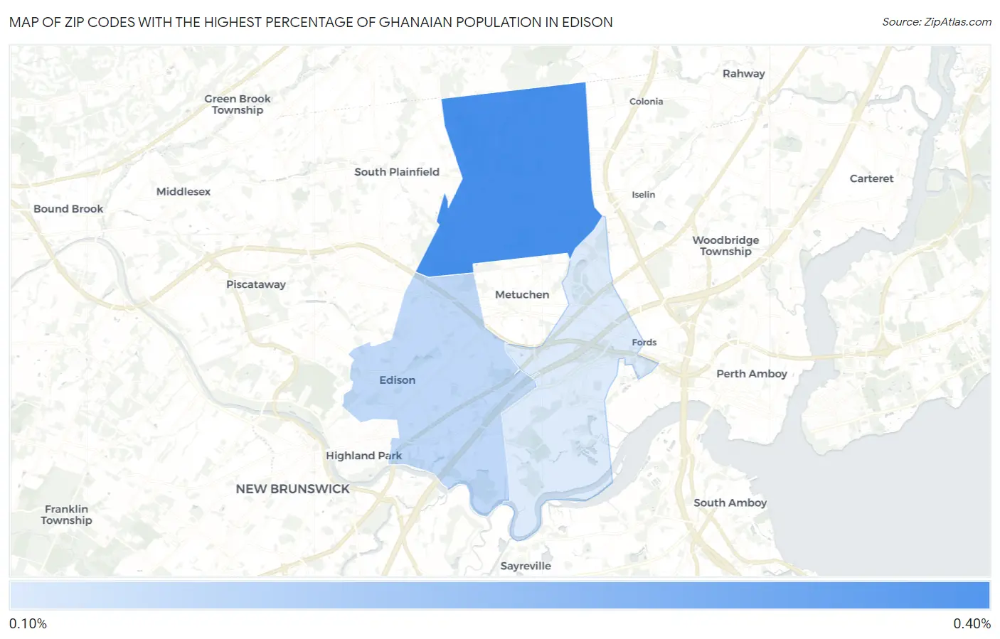 Zip Codes with the Highest Percentage of Ghanaian Population in Edison Map