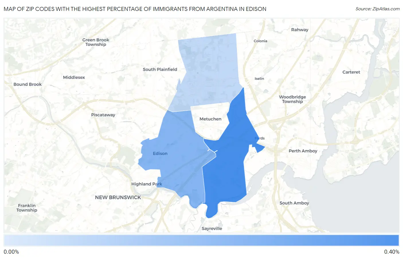 Zip Codes with the Highest Percentage of Immigrants from Argentina in Edison Map