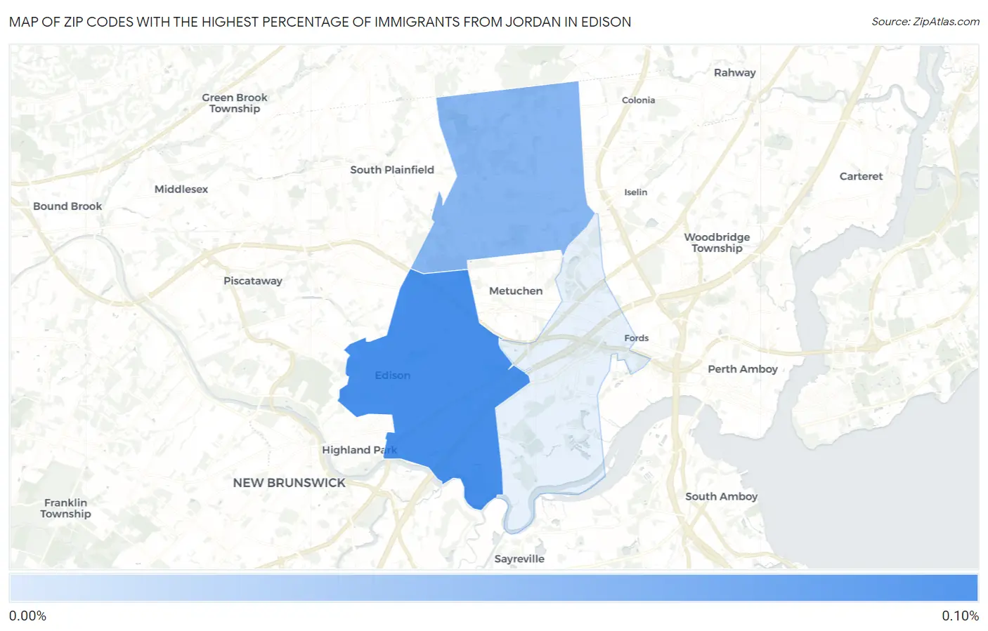 Zip Codes with the Highest Percentage of Immigrants from Jordan in Edison Map