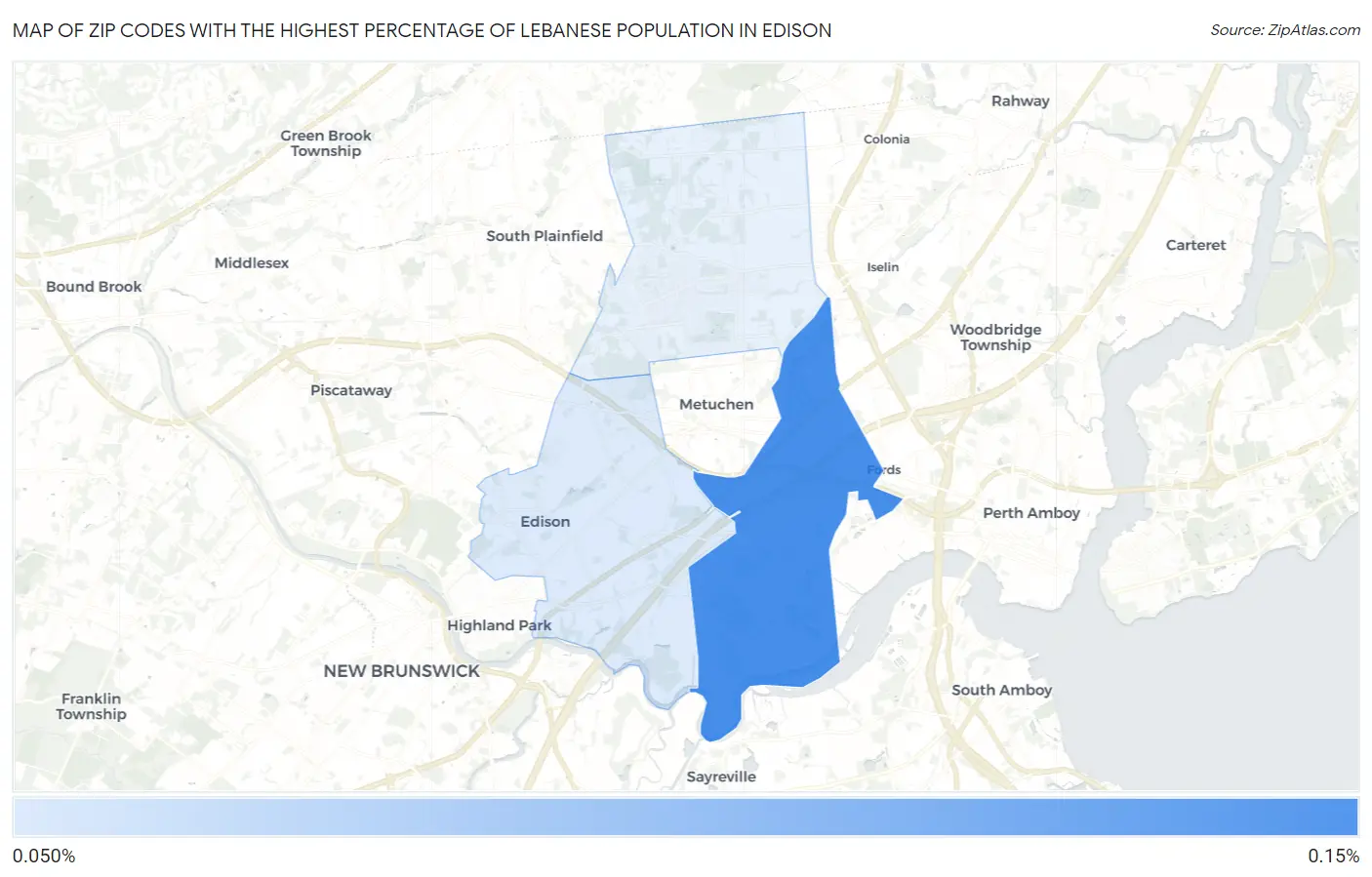 Zip Codes with the Highest Percentage of Lebanese Population in Edison Map