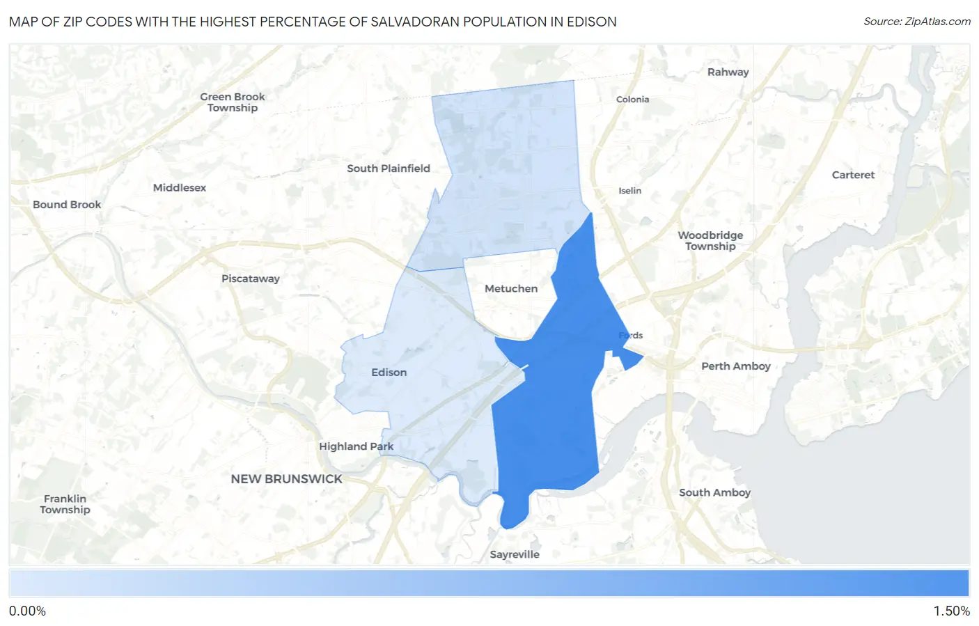 Zip Codes with the Highest Percentage of Salvadoran Population in Edison Map