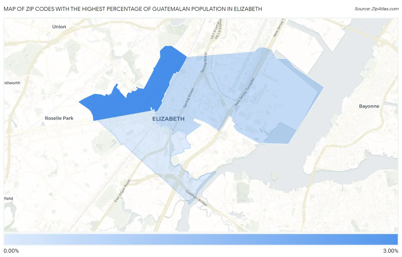 Zip Codes with the Highest Percentage of Guatemalan Population in Elizabeth Map