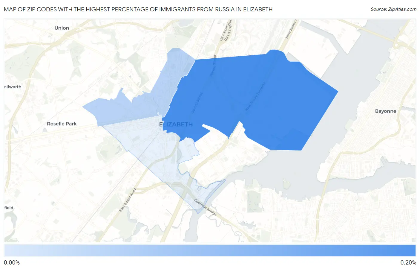 Zip Codes with the Highest Percentage of Immigrants from Russia in Elizabeth Map
