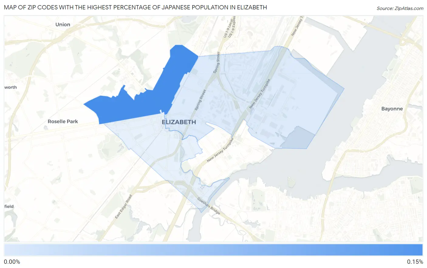Zip Codes with the Highest Percentage of Japanese Population in Elizabeth Map