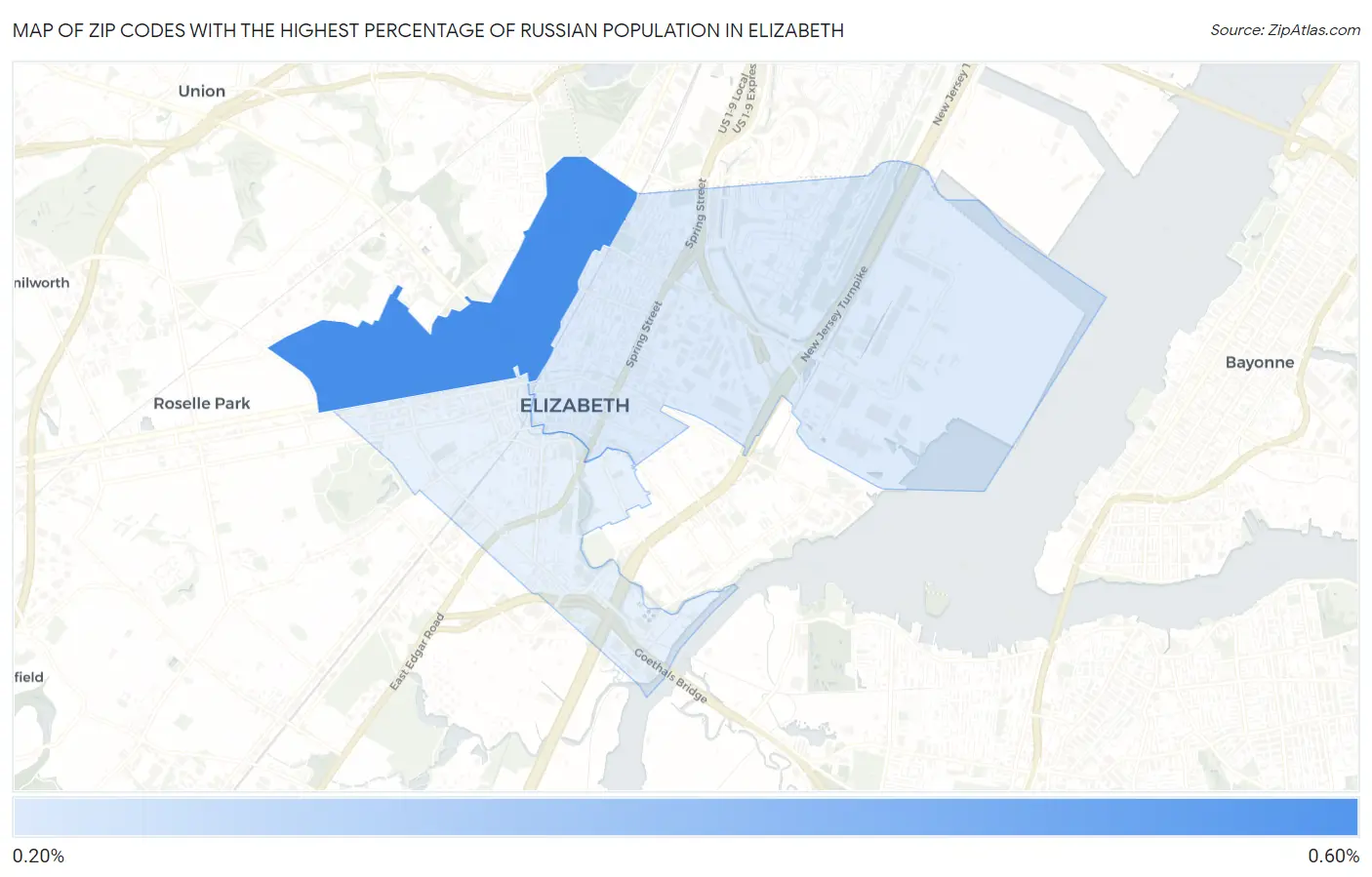 Zip Codes with the Highest Percentage of Russian Population in Elizabeth Map