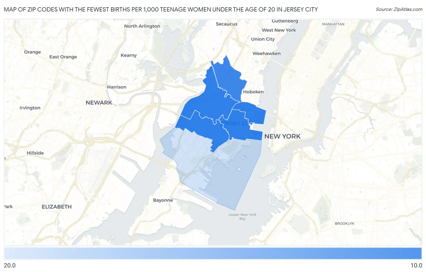 Zip Codes with the Fewest Births per 1,000 Teenage Women Under the Age of 20 in Jersey City Map
