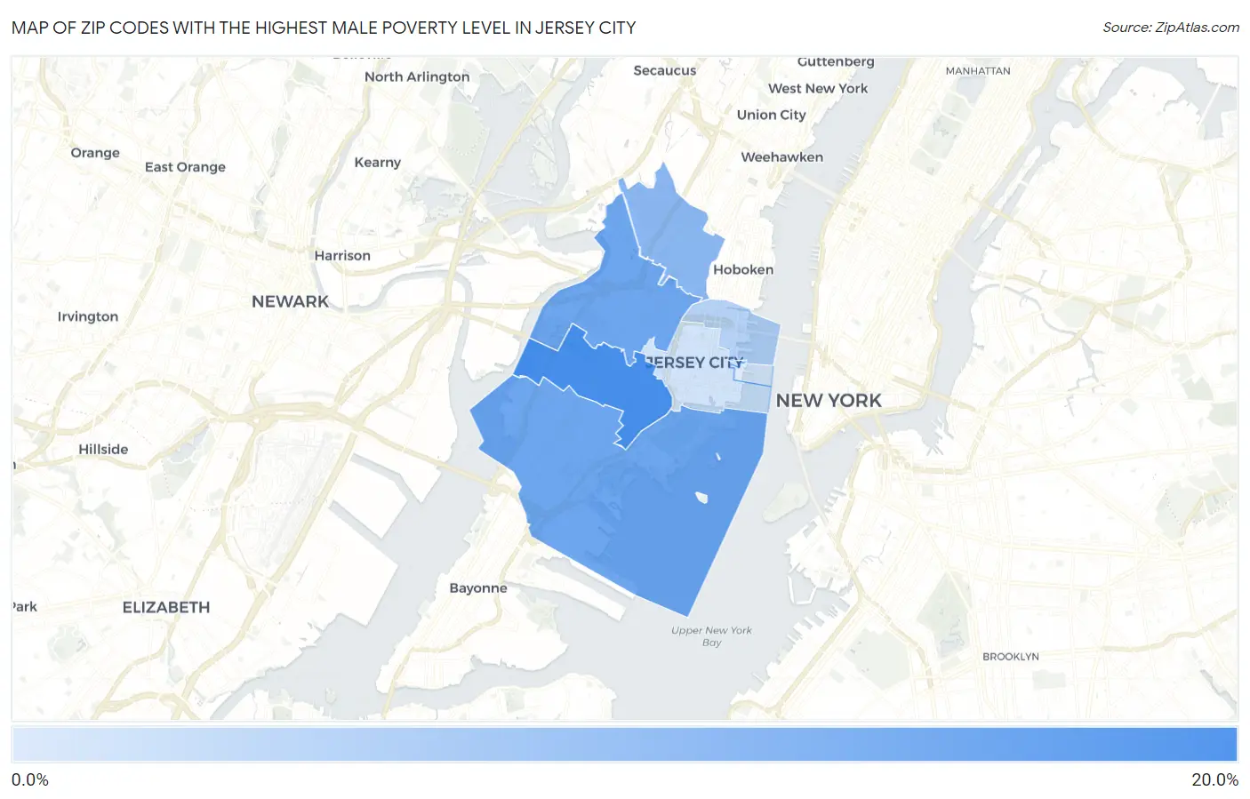 Zip Codes with the Highest Male Poverty Level in Jersey City Map