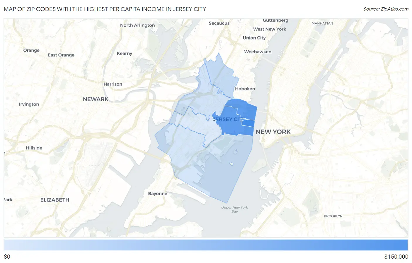 Zip Codes with the Highest Per Capita Income in Jersey City Map