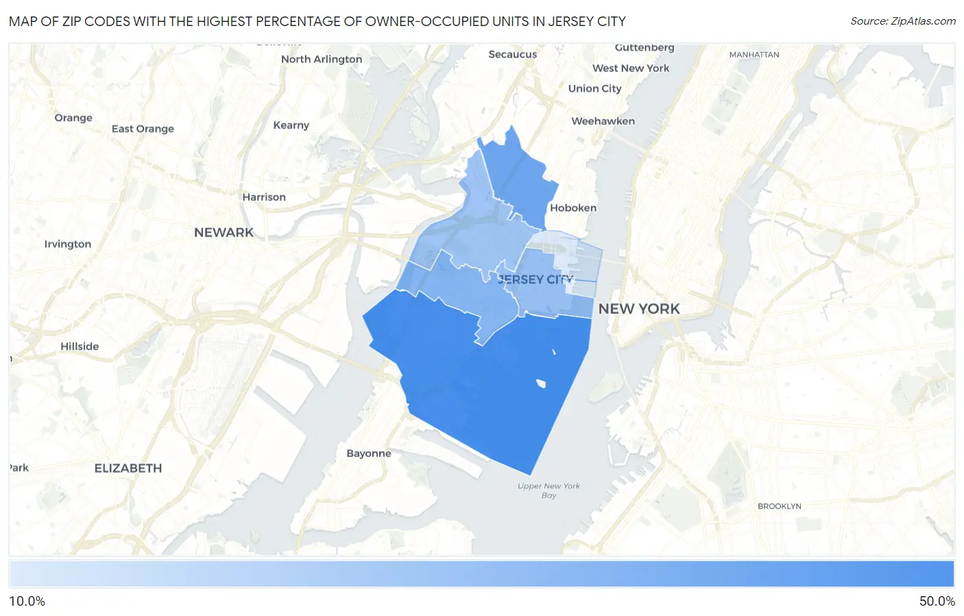 Zip Codes with the Highest Percentage of Owner-Occupied Units in Jersey City Map