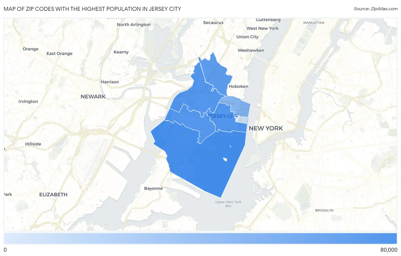 Zip Codes with the Highest Population in Jersey City Map