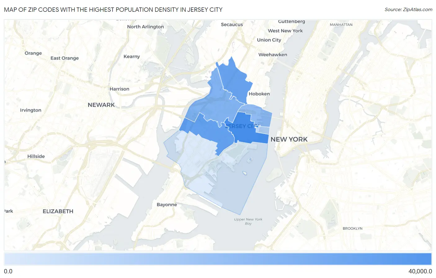 Zip Codes with the Highest Population Density in Jersey City Map