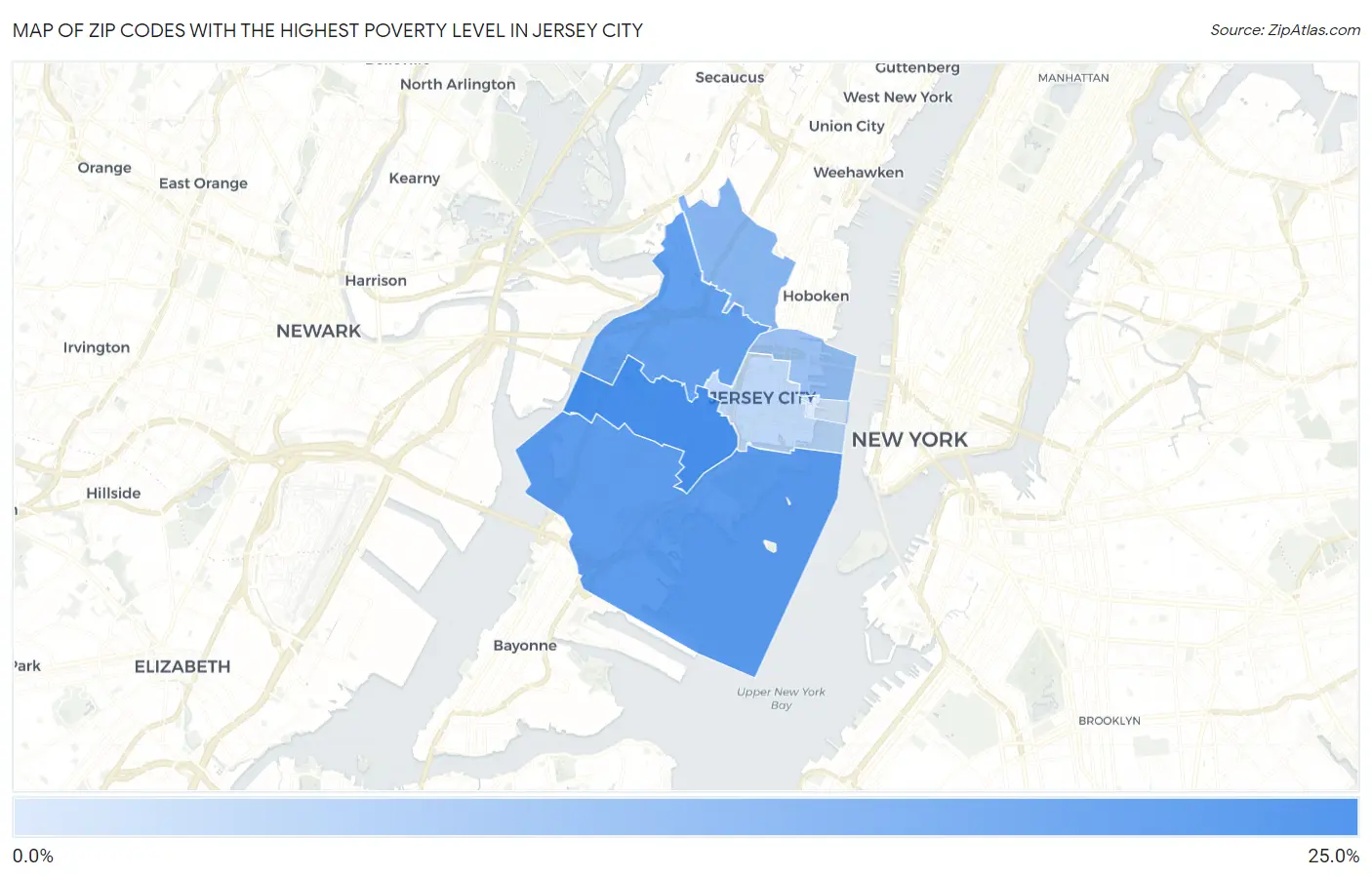 Zip Codes with the Highest Poverty Level in Jersey City Map