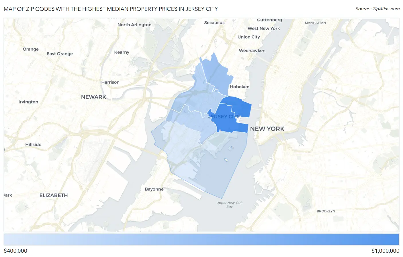 Zip Codes with the Highest Median Property Prices in Jersey City Map