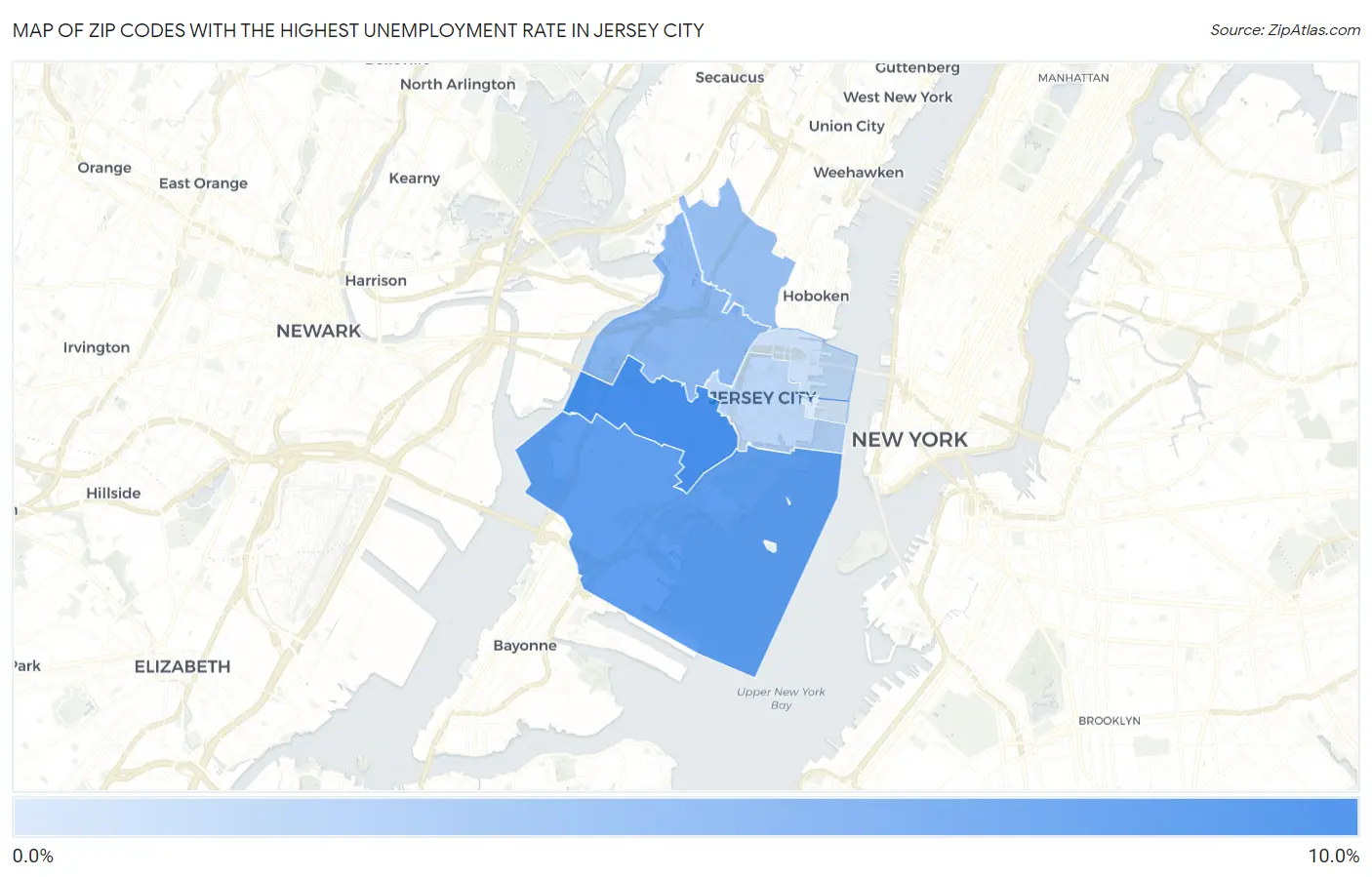Zip Codes with the Highest Unemployment Rate in Jersey City Map