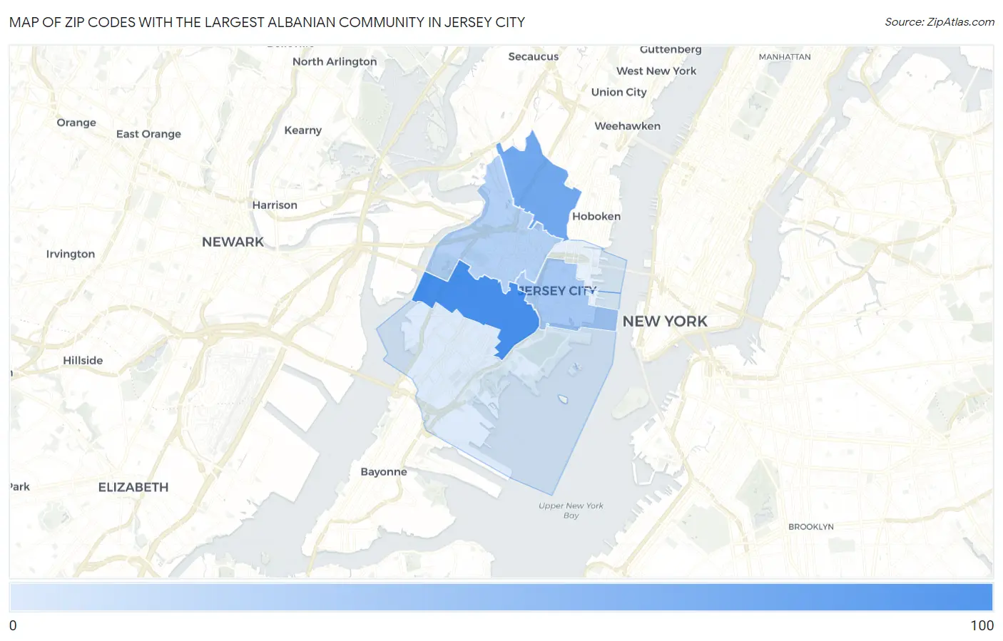 Zip Codes with the Largest Albanian Community in Jersey City Map