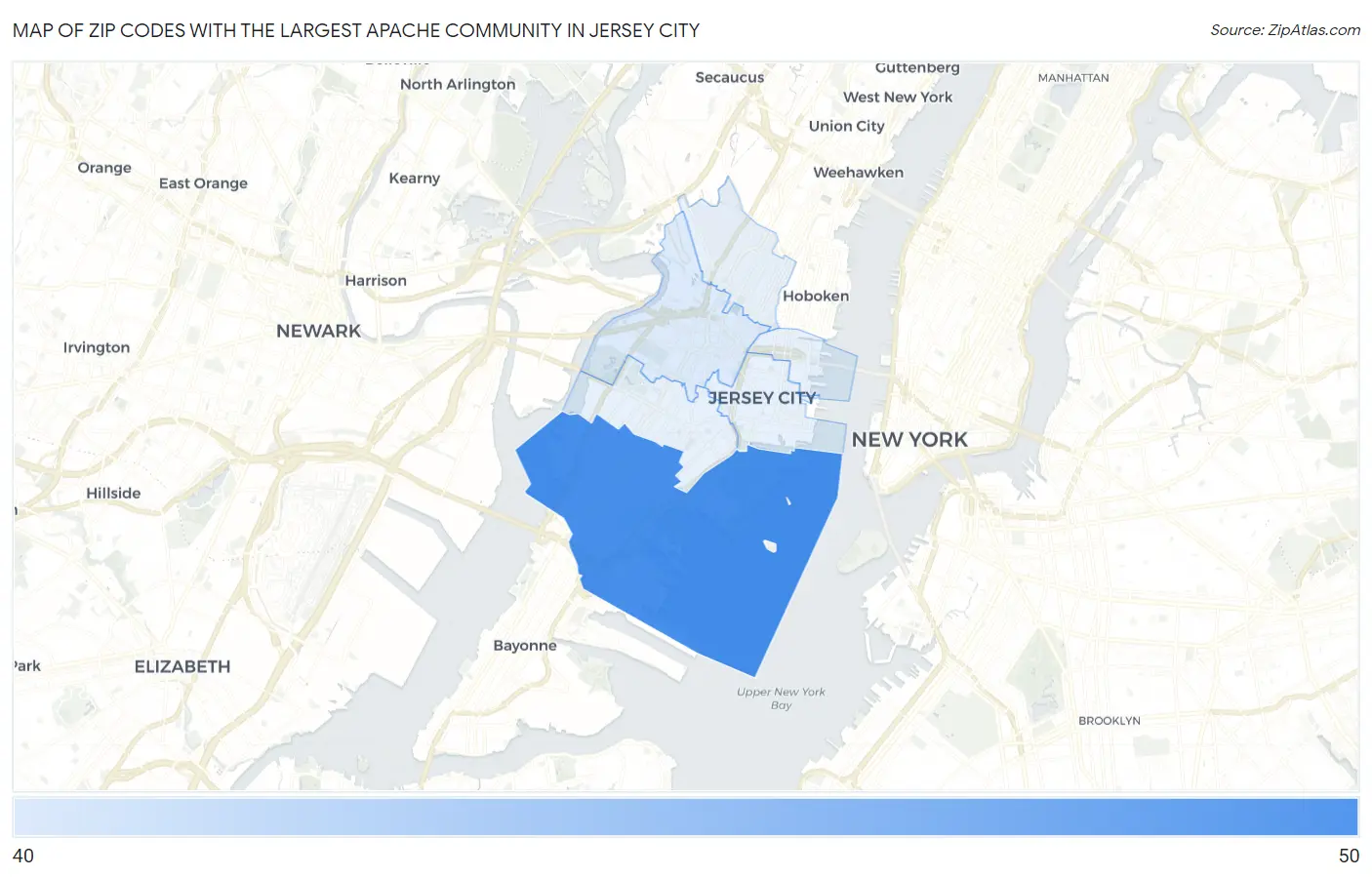 Zip Codes with the Largest Apache Community in Jersey City Map