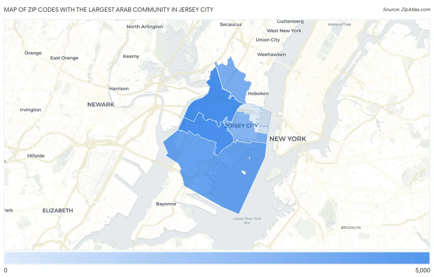 Zip Codes with the Largest Arab Community in Jersey City Map