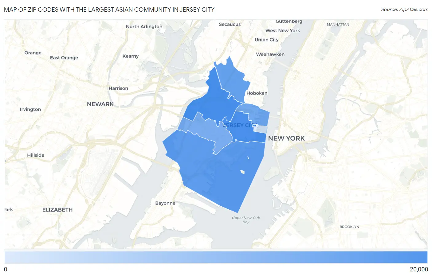 Zip Codes with the Largest Asian Community in Jersey City Map
