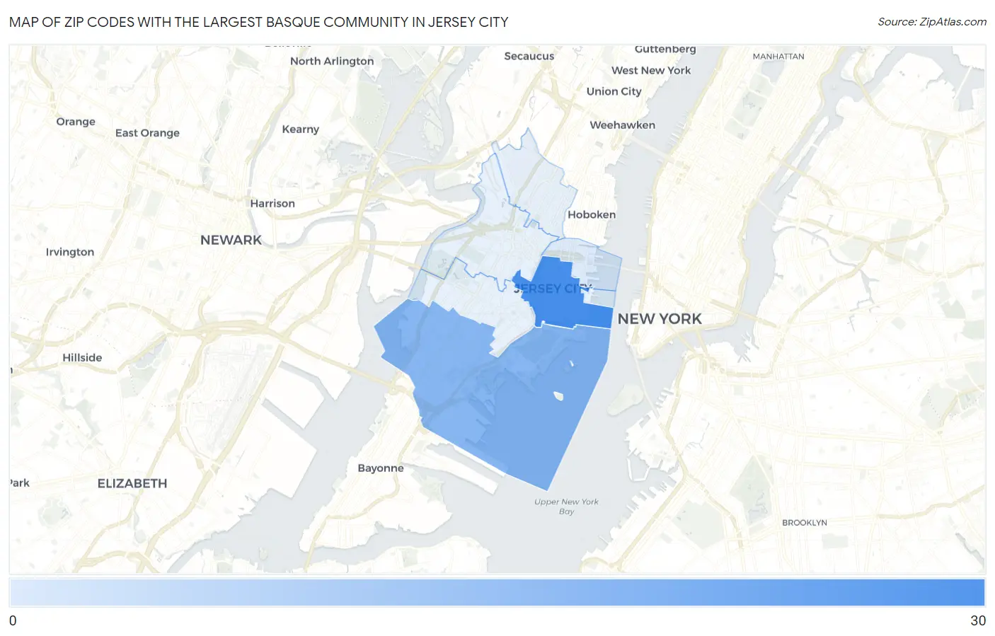 Zip Codes with the Largest Basque Community in Jersey City Map
