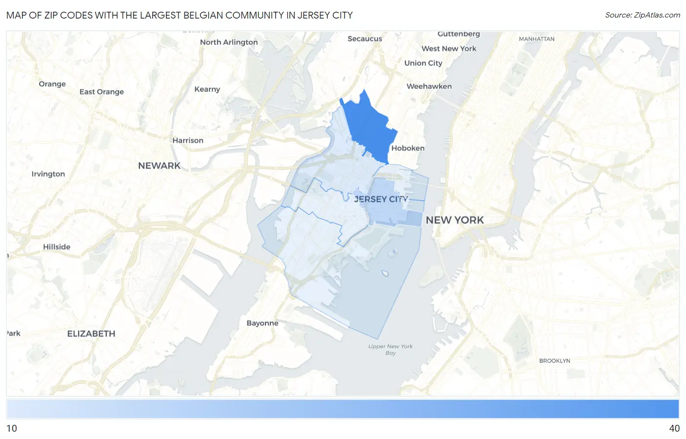 Zip Codes with the Largest Belgian Community in Jersey City Map